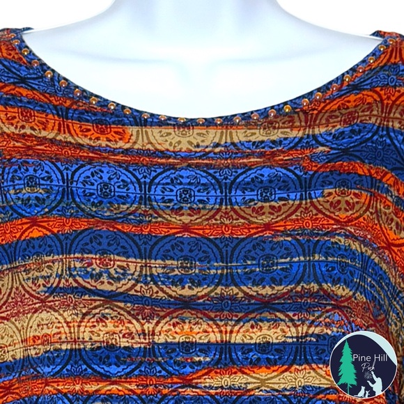 Ruby Rd Top Womens PL Petite Large Striped Beaded Boatneck 3/4 Sleeves Side Tie - Picture 2 of 9